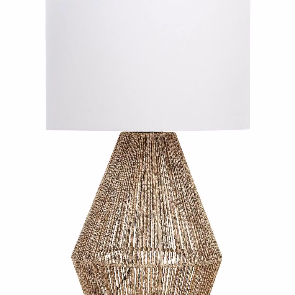 Wyld and Coco Natural Paper Rope Table Lamp with White Fabric Shade in Brown – 2