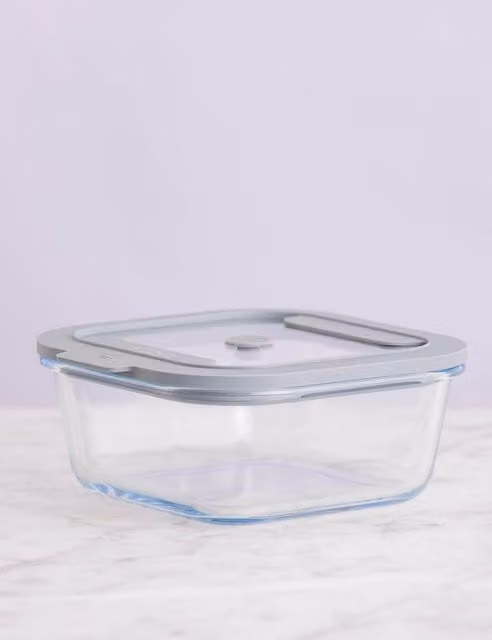 Kilner Set of 2 Airtight Square Glass Storage Boxes, 0.8 l, Transparent