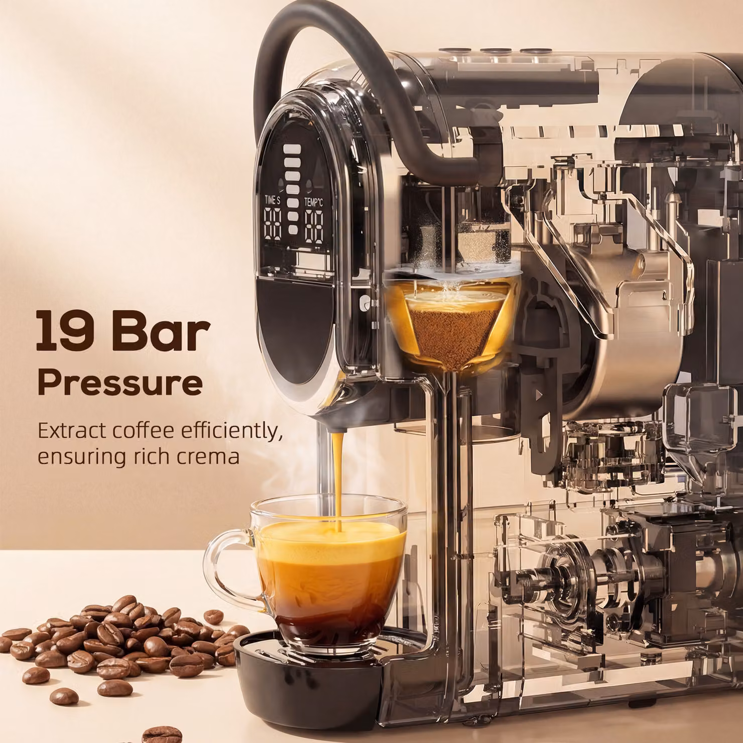 HOMCOM Black Semi Automatic Pod Coffee Machine for Nespresso, Dolce Gusto Capsules and Ground Coffee with 19 Bar Pressure and 0.6 l Removable Tank – 5