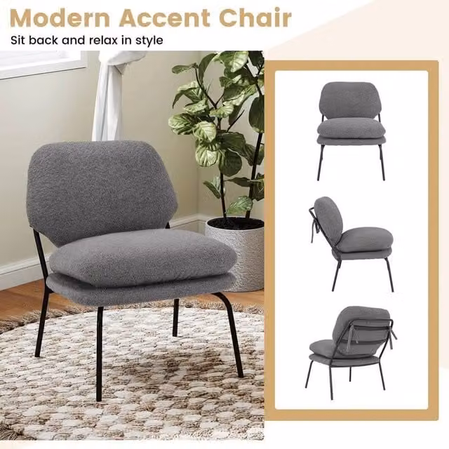 SPETLEK Modern Armless Accent Chair in Grey