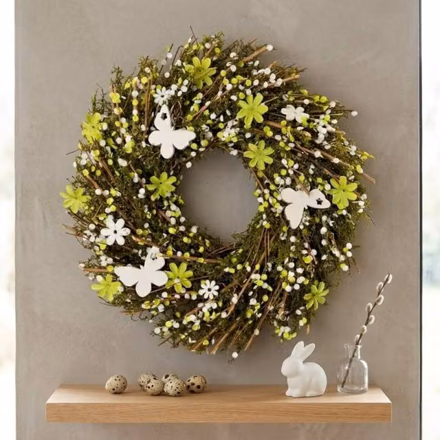 Garden Greatness Springtime Twig Floral Butterfly Wreath, Multicolour, Diameter: 40 cm