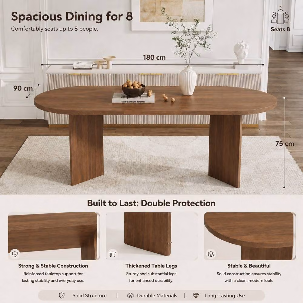 Merax Oval Mid-Century Dining Table in Brown Wood Effect, W/D/H: 180 x 90 x 75 cm – 5