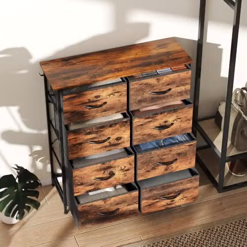 HOMCOM Rustic Brown Fabric Chest of Drawers for Bedroom – 7