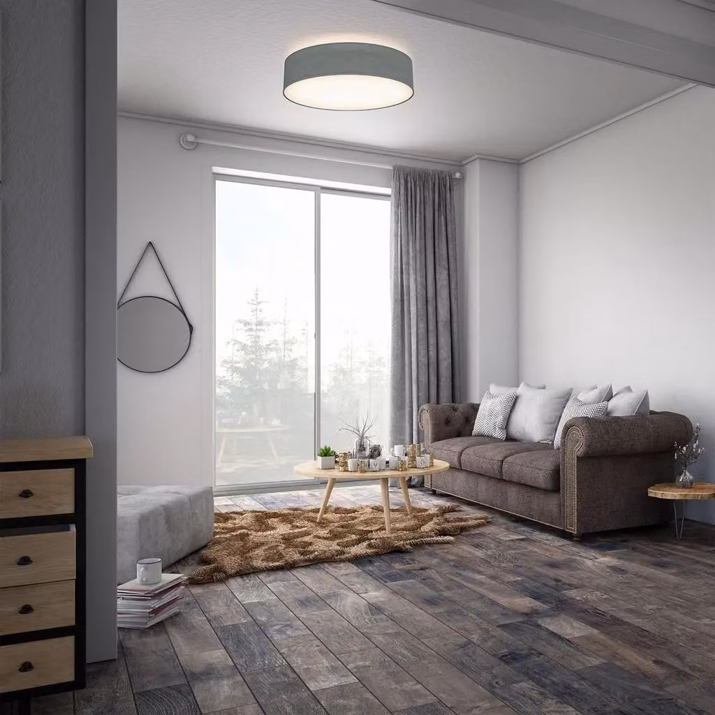 B.K. Licht Grey Modern Round Fabric Ceiling Light with 2 x E27 Sockets – 5