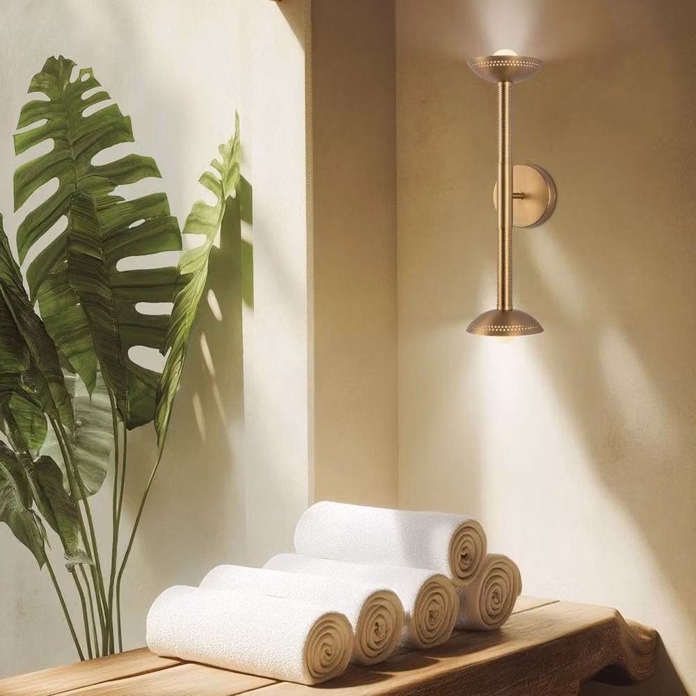 Netlighting Arden Up and Down Integrated LED Wall Light in Brushed Gold with 3000K Warm White Light – 2