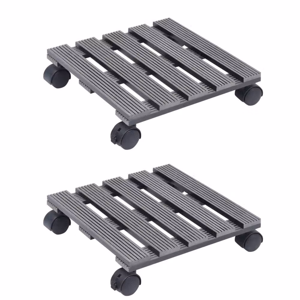 Berkfield Home WPC Plant Trolleys, 2 Pieces, Grey, W/D/H: 30 x 30 x 7.5 cm – 2