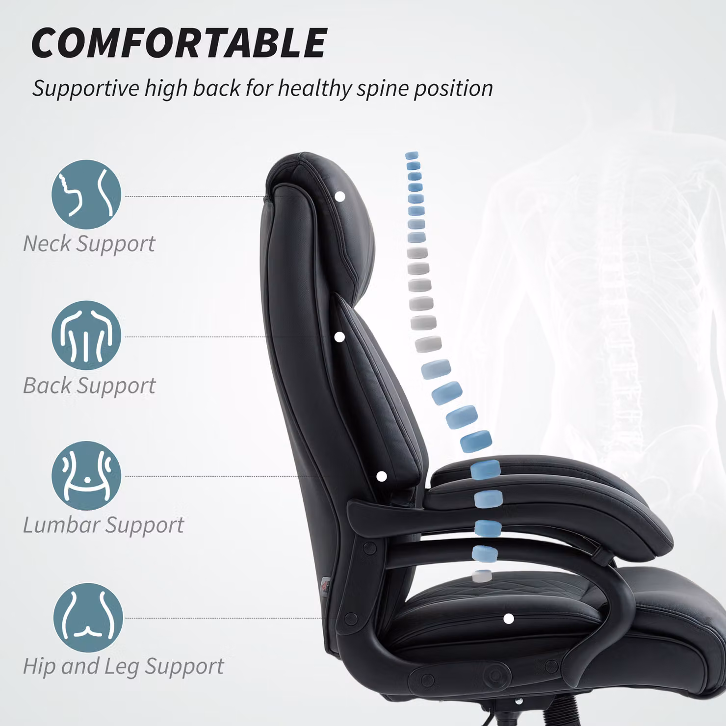HOMCOM Black Synthetic Leather Executive Office Chair with Headrest and Height Adjustment – 4