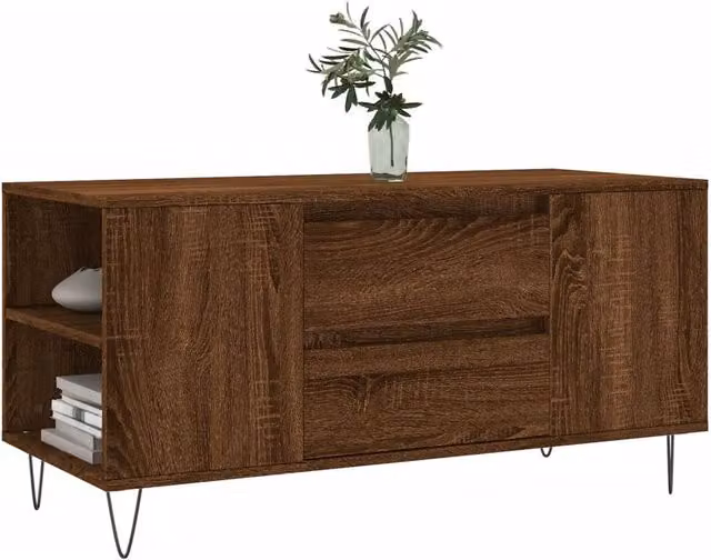 Berkfield Home Modern Rectangular Coffee Table in Brown Oak, W/D/H: 102 x 44.5 x 50 cm