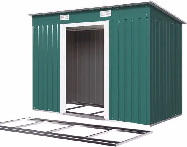 NESTLUNE Green Metal Garden Storage Shed with Double Sliding Doors – 1