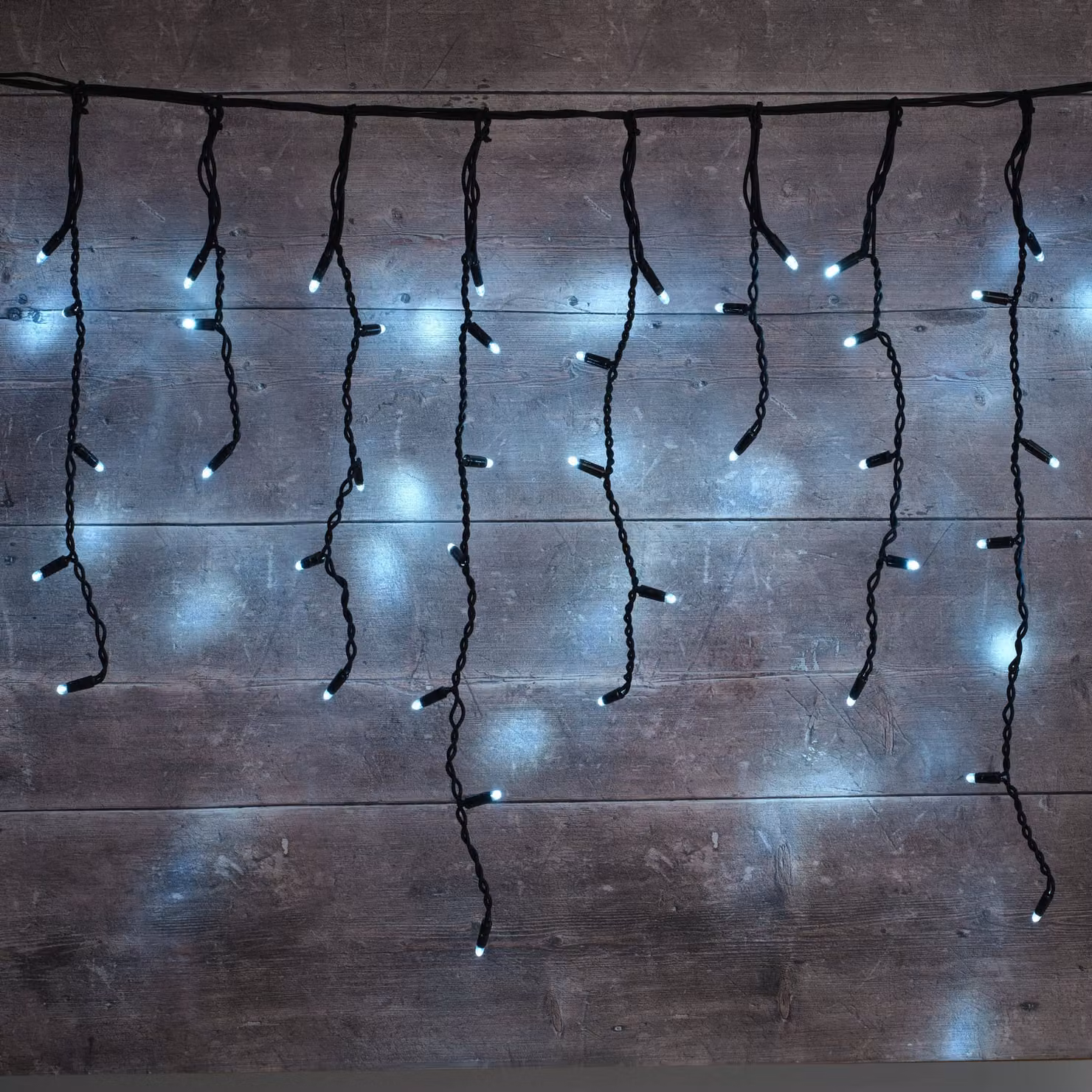 Plus Connect Warm White LED Icicle Lights, 10m, 500 Bulbs, Black Cable