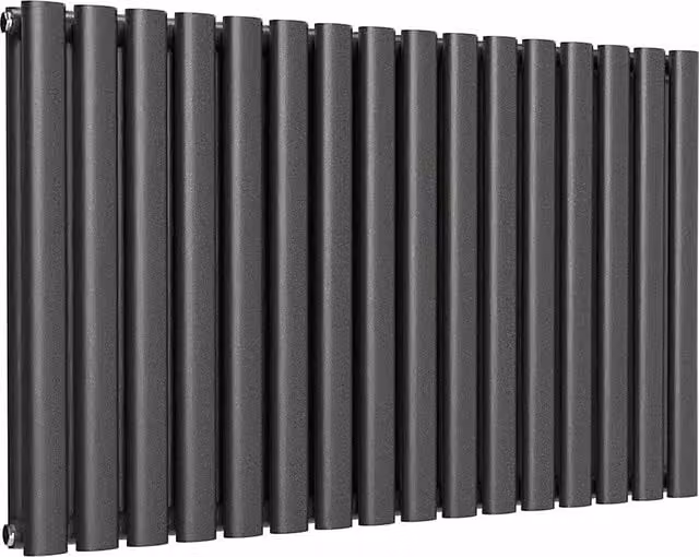 Lux Heat Oval Horizontal Double Wall Mounted Steel Radiator in Pewter, W: 96.0 cm, H: 60.0 cm