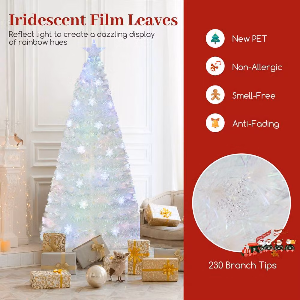 Costway 6 FT White Pre-lit Artificial Fiber Optic Christmas Tree – 3