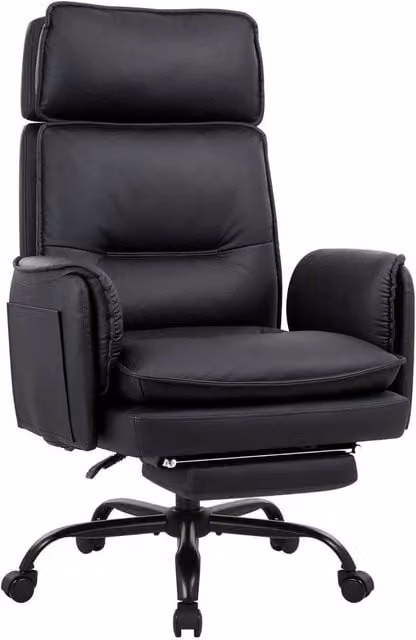 FORGEVIO Black Executive Big and Tall Office Chair with Headrest and Armrests – 1