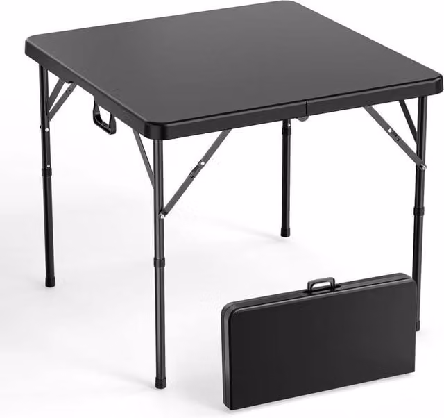 KORVIXA Black Square Folding Plastic Picnic Table, W/D/H: 100 x 100 x 73.66 cm – 1