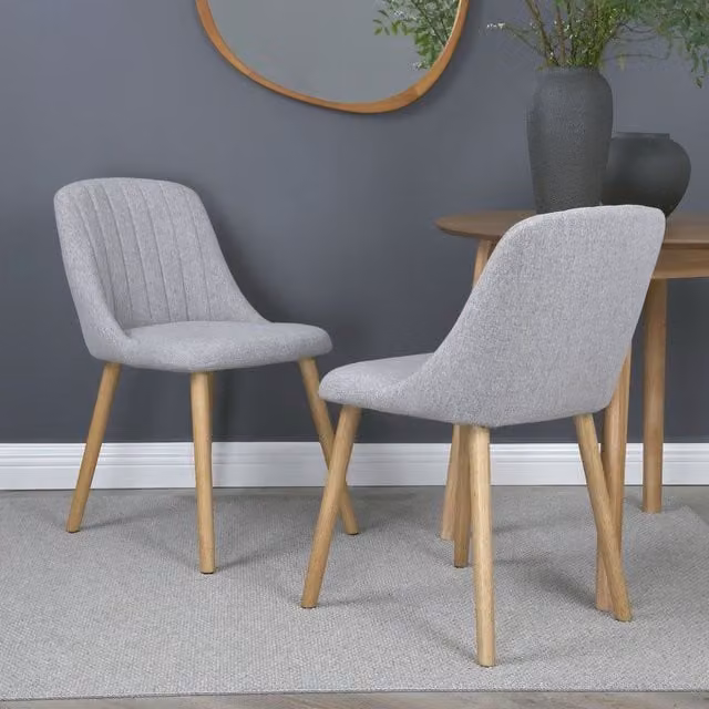 Home Garden Direct Emilia Dining Chairs in Grey Textured Linen with Rubberwood Legs (Set of 2) – 1