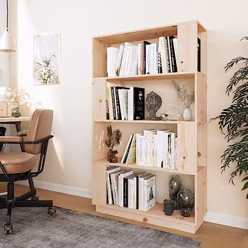 vidaXL Solid Pine Wood Book Cabinet in Natural Brown, W/D/H: 80 x 25 x 132 cm – 3