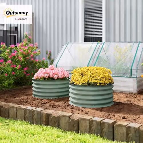 Outsunny Set of 2 Galvanised Steel Raised Garden Beds, Green, W/D/H: 60 x 60 x 30 cm – 2
