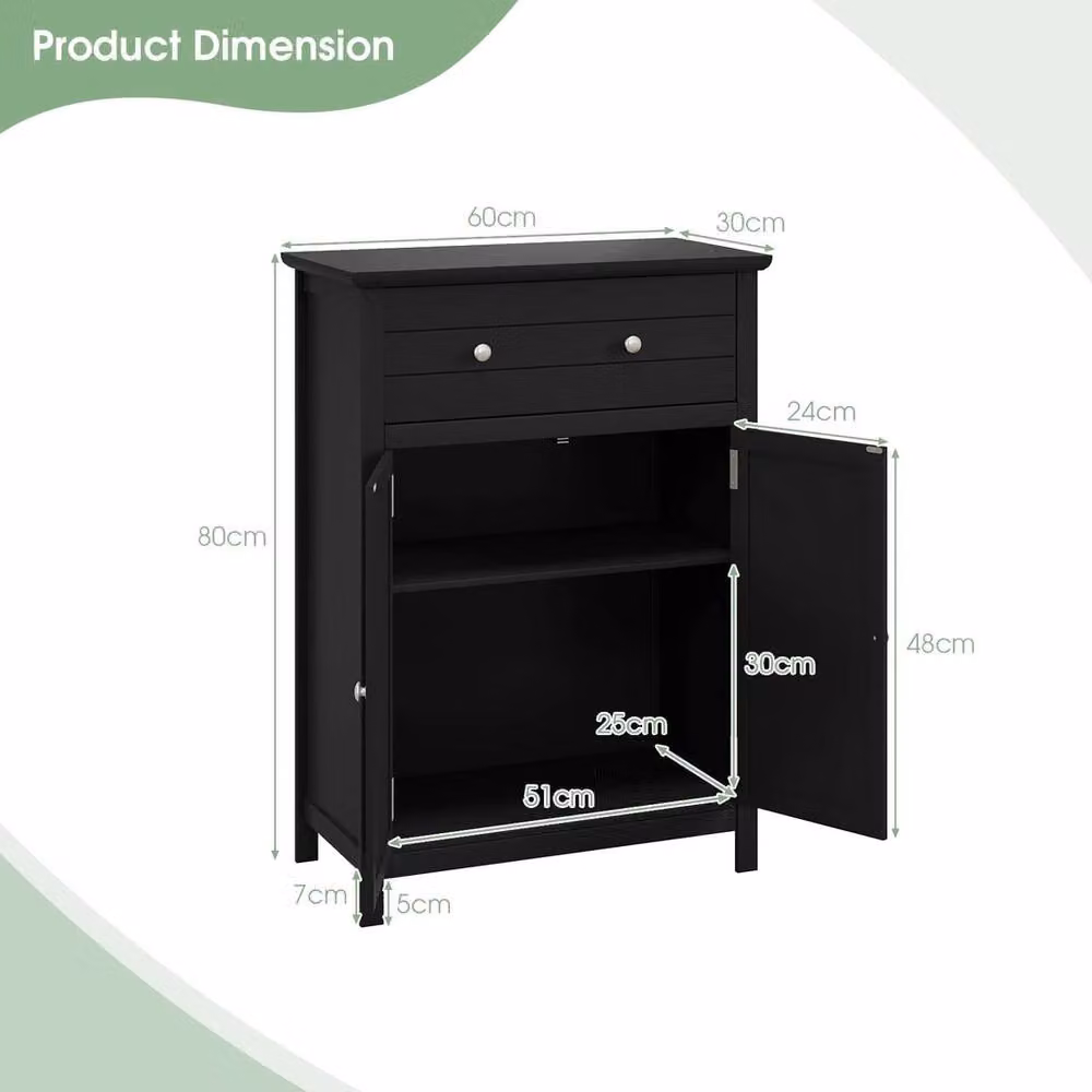 VOGREX Black Matt Freestanding Modern Bathroom Storage Cabinet with Internal Shelves and Hinged Doors – 2