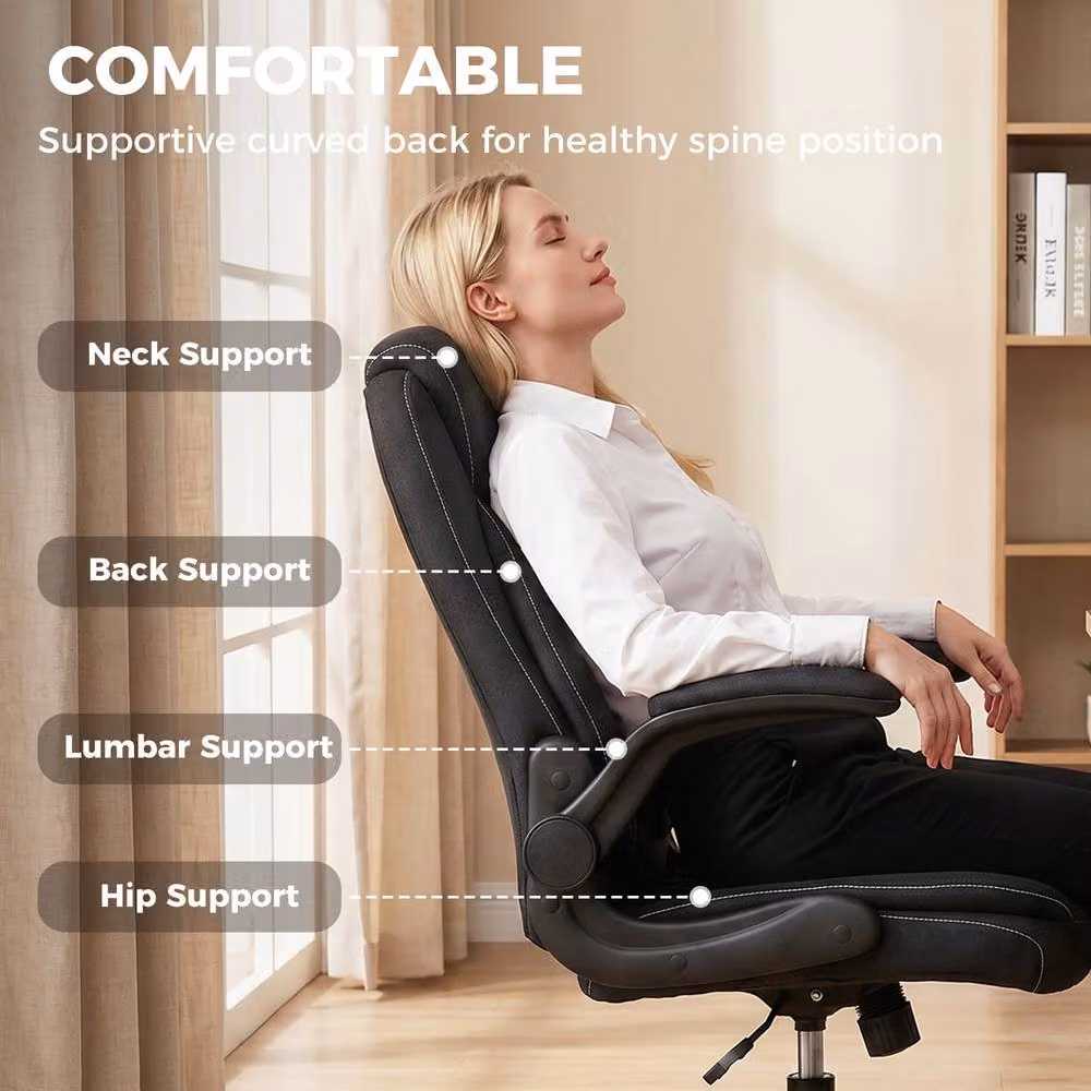 HOMCOM Black Fabric Task Chair with Headrest and Armrests for Home Office – 4