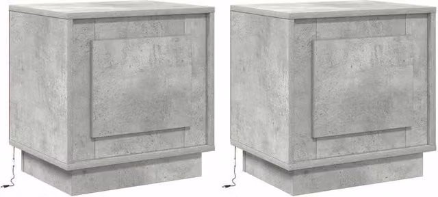 Berkfield Home Set of 2 Modern Bedside Cabinets with Integrated LED Lights in Concrete Grey, W/D/H: 44 x 34.5 x 45 cm – 1