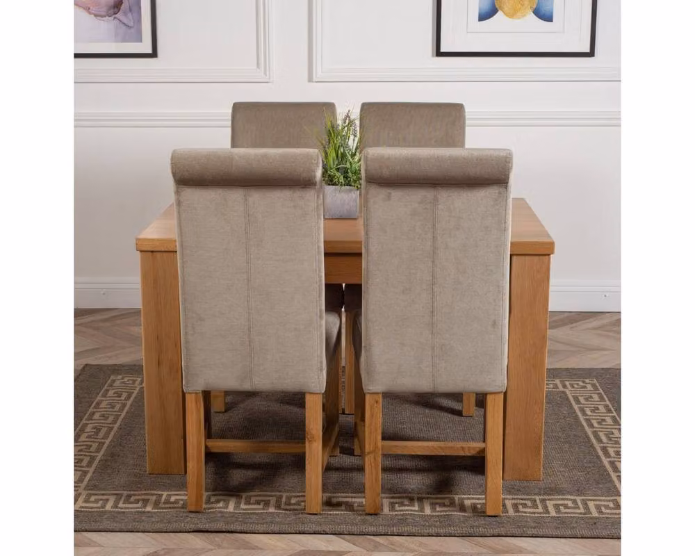 Thats Furniture Dakota Oak Dining Table and 4 Washington Grey Fabric Upholstered Chairs Set, W: 127 cm, D: 82 cm – 2