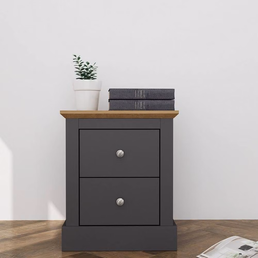 Lemon Pavilion Furniture Devon Bedside Cabinet in Charcoal and Oak, W: 45.9 cm, D: 39.5 cm, H: 55.2 cm – 2