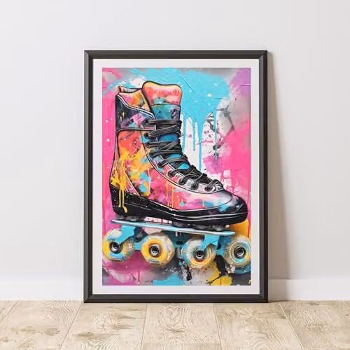 60 Second Makeover Roller Blades Pop Art Print, Multicolour Urban Street Art Poster, A3