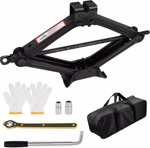 SPETLEK 2.5T Scissor Jack and Extendable Hand Tools Wheel in Black, W: 100 cm, D: 41 cm