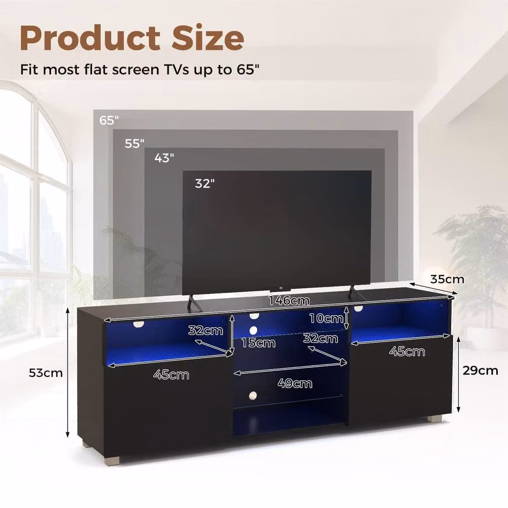 Costway Modern Black TV Stand Console Table and Entertainment Centre for up to 65 inch TVs – 2