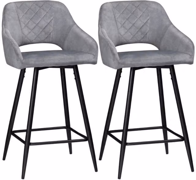 Chilli Seating Set of 2 Grey Velvet Button-Tufted Armless Bar Chairs with Metal Legs
