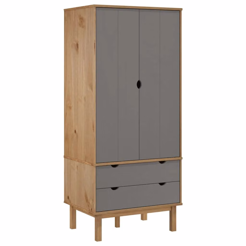 Berkfield Home OTTA Wardrobe in Brown and Grey Solid Pine, W/D/H: 76.5 x 53 x 172 cm – 2