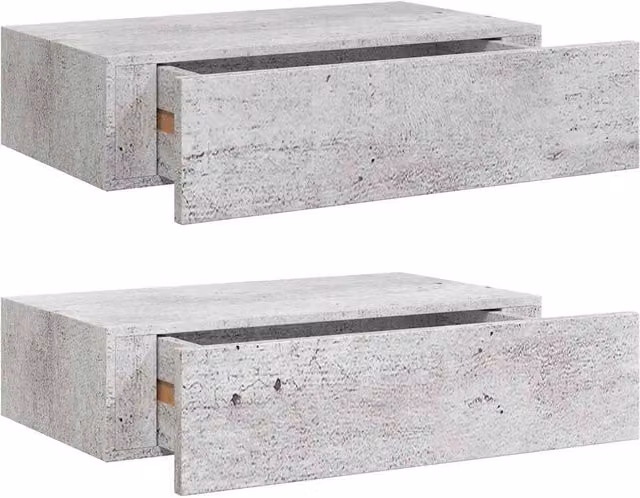 Berkfield Home Wall Drawer Shelves, 2 Pack, Concrete Grey MDF and Metal, W: 40 cm, D: 23.5 cm, H: 10 cm