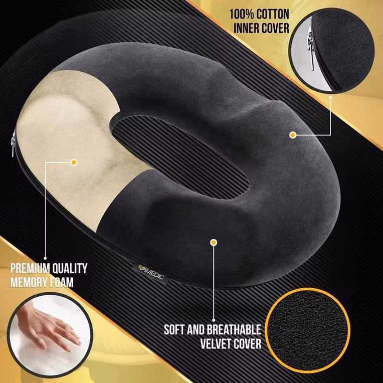 FLAVORA Orthopaedic Donut Ring Ergonomic Seat and Back Cushion, Black, W: 100 cm, H: 190 cm