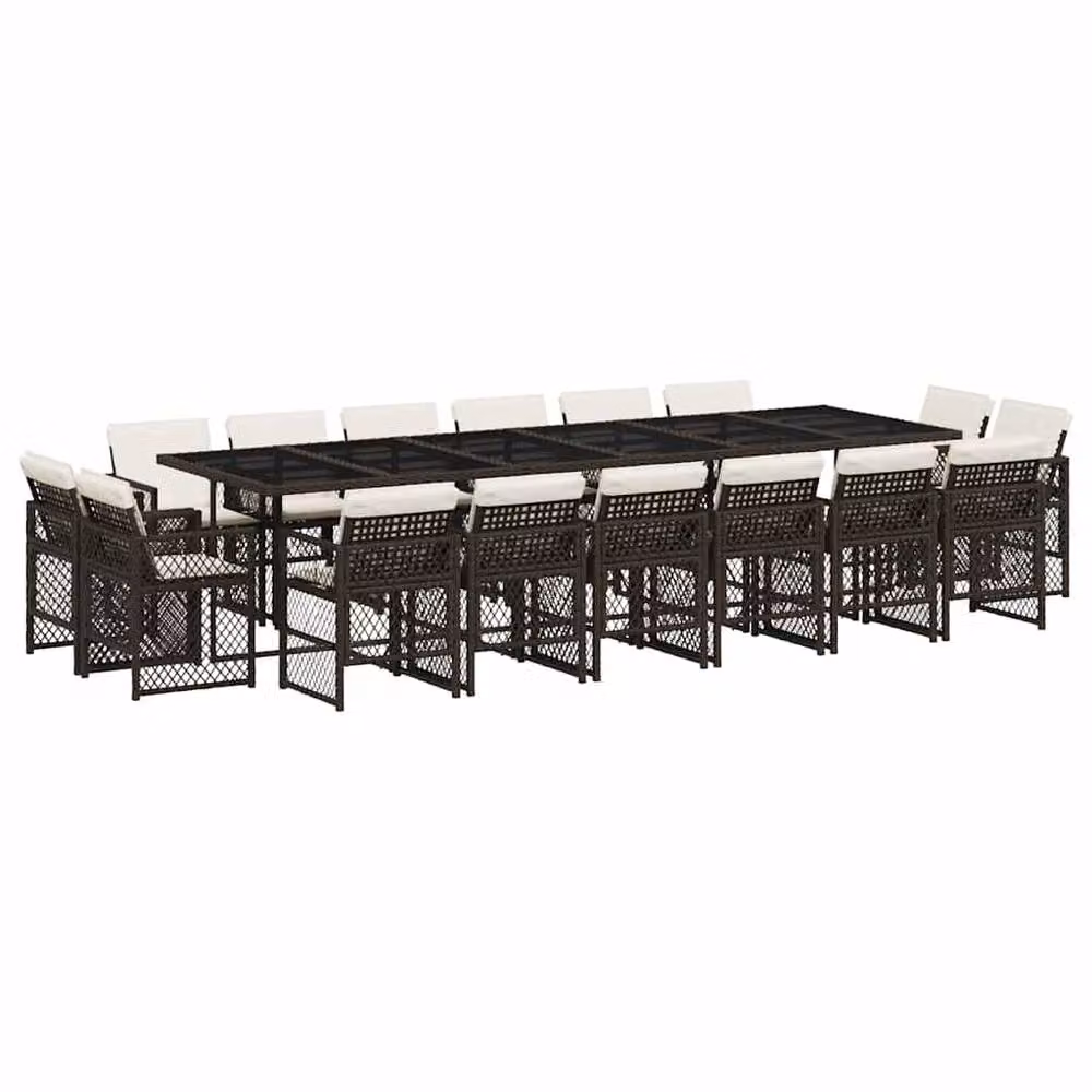 Berkfield Home 17 Piece Brown Poly Rattan Garden Dining Set with Cushions – 2