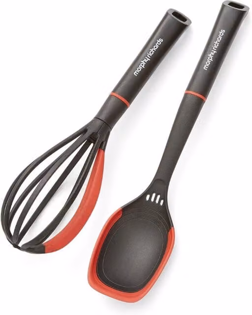 Morphy Richards Whisk and Solid Spoon Utensil Set in Black and Red