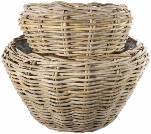 KDMD Set of 2 Natural Round Rattan Baskets with Handles in Brown and Beige