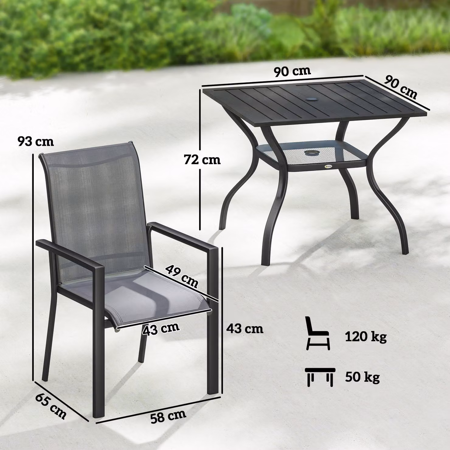 Outsunny 5 Piece Outdoor Dining Set in Grey with Square Table and Stackable Chairs – 3