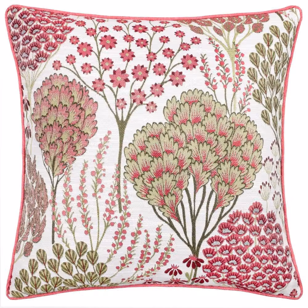 Wylder Ophelia Nature Floral Jacquard Square Cushion, Red and Multicolour, W/D/H: 50 x 50 x 50 cm – 2