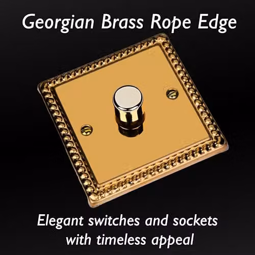 Varilight Classic Georgian 1-Gang 400W Push On/Off 1 or 2 Way Rotary Dimmer in Polished Brass – 3