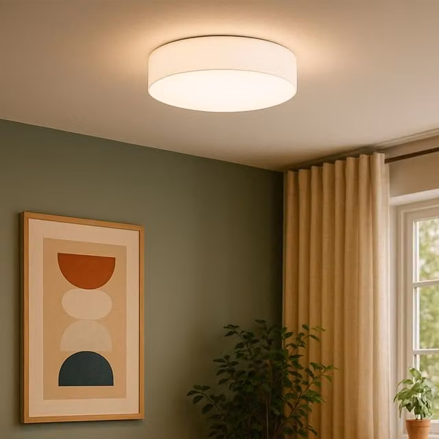Eglo Pasteri White Fabric and Metal Modern Round Ceiling Light