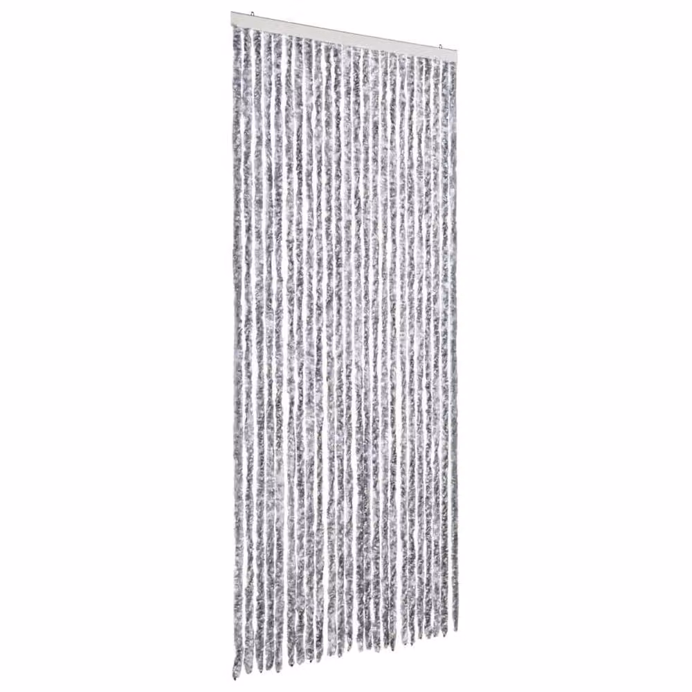 Berkfield Home Soft Fly Curtain in White and Grey Chenille, W: 100 cm, H: 200 cm – 3