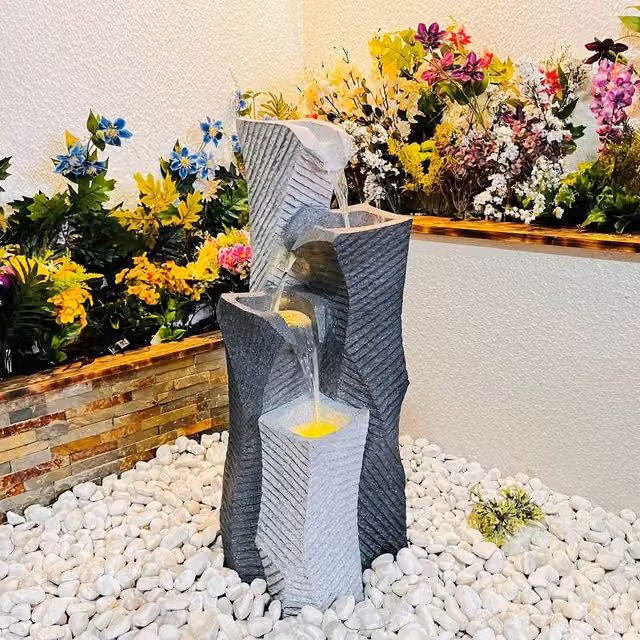 Tranquility Solar Powered Freestanding Cascade Water Feature in Grey