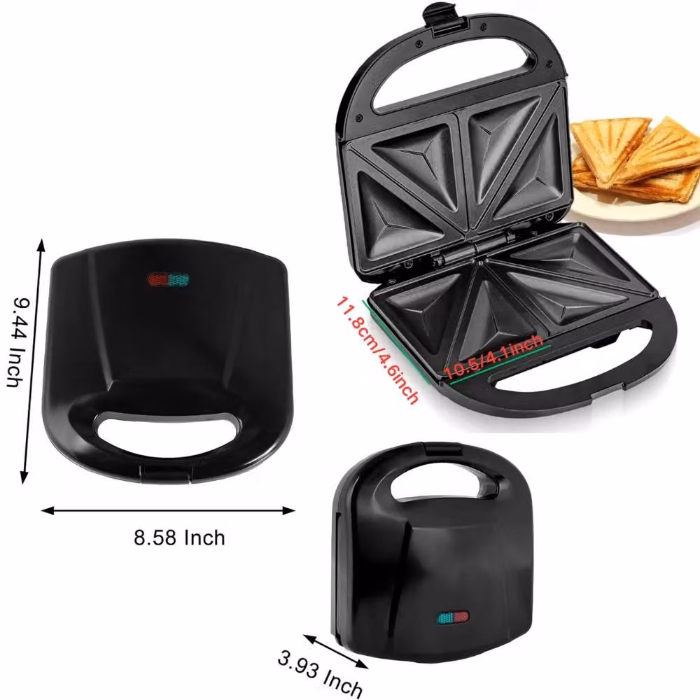 VOGREX 750W Non-Stick 2 Slice Sandwich Maker and Easy Clean Toaster in Black – 2