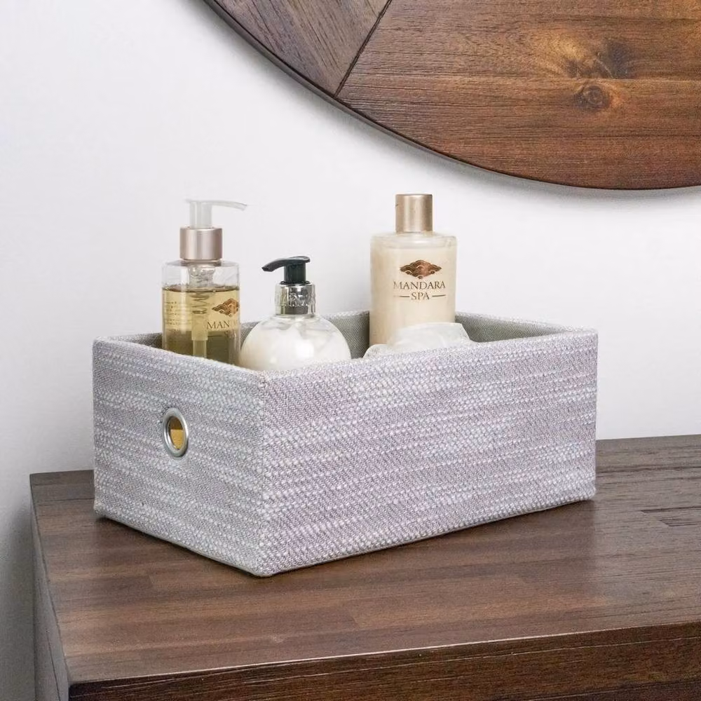 EONLION Set of 3 Grey Open Weave Fabric Rectangular Storage Baskets, W: 50 cm – 3