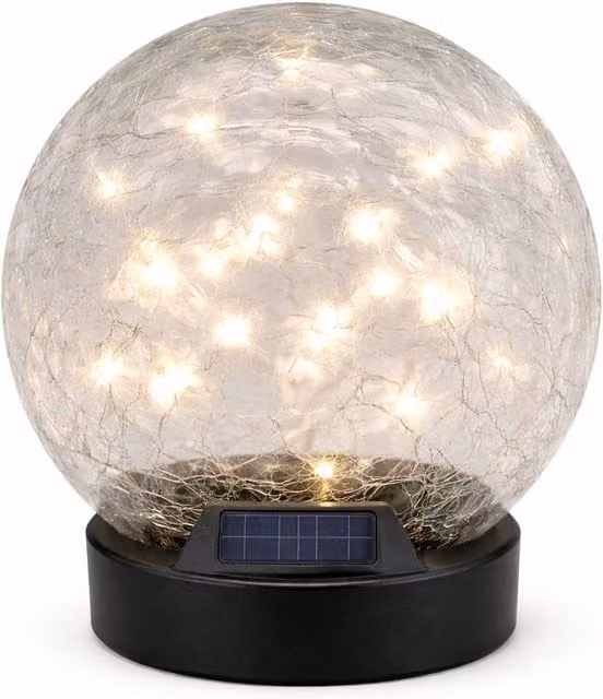 Gardenwize Solar Crackle Glass Ball Outdoor Garden Light, Black, Diameter: 15 cm