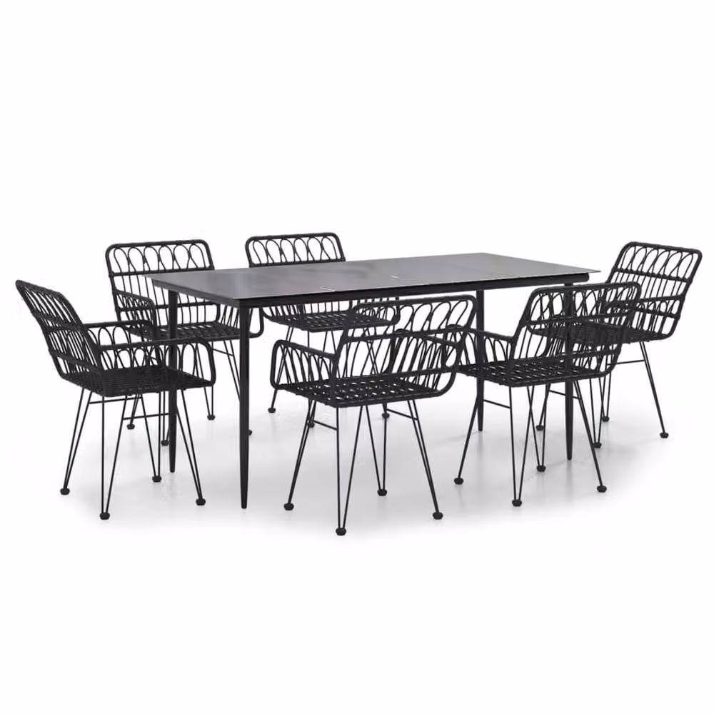 Berkfield Home Beautiful 7 Piece Black Poly Rattan Garden Dining Set – 3