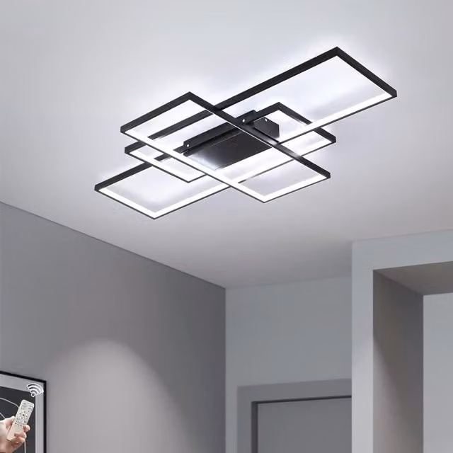 Garwarm Square Modern Dimmable LED Ceiling Light in Black with Remote Control – 1