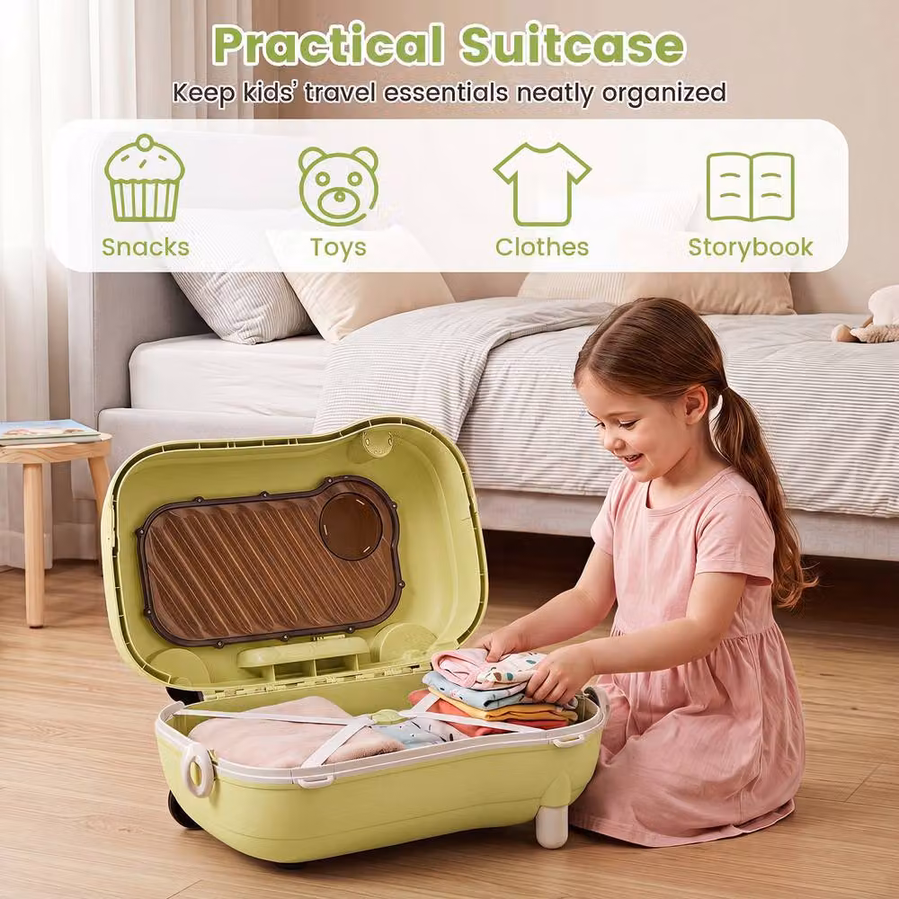 Costway Ride-on Luggage Lightweight Portable Suitcase with Retractable Pedal in Green – 5