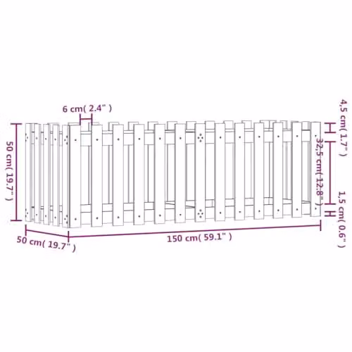 vidaXL Wooden Garden Raised Bed with Fence Design, Black, W: 150 cm, D: 50 cm, H: 50 cm – 3