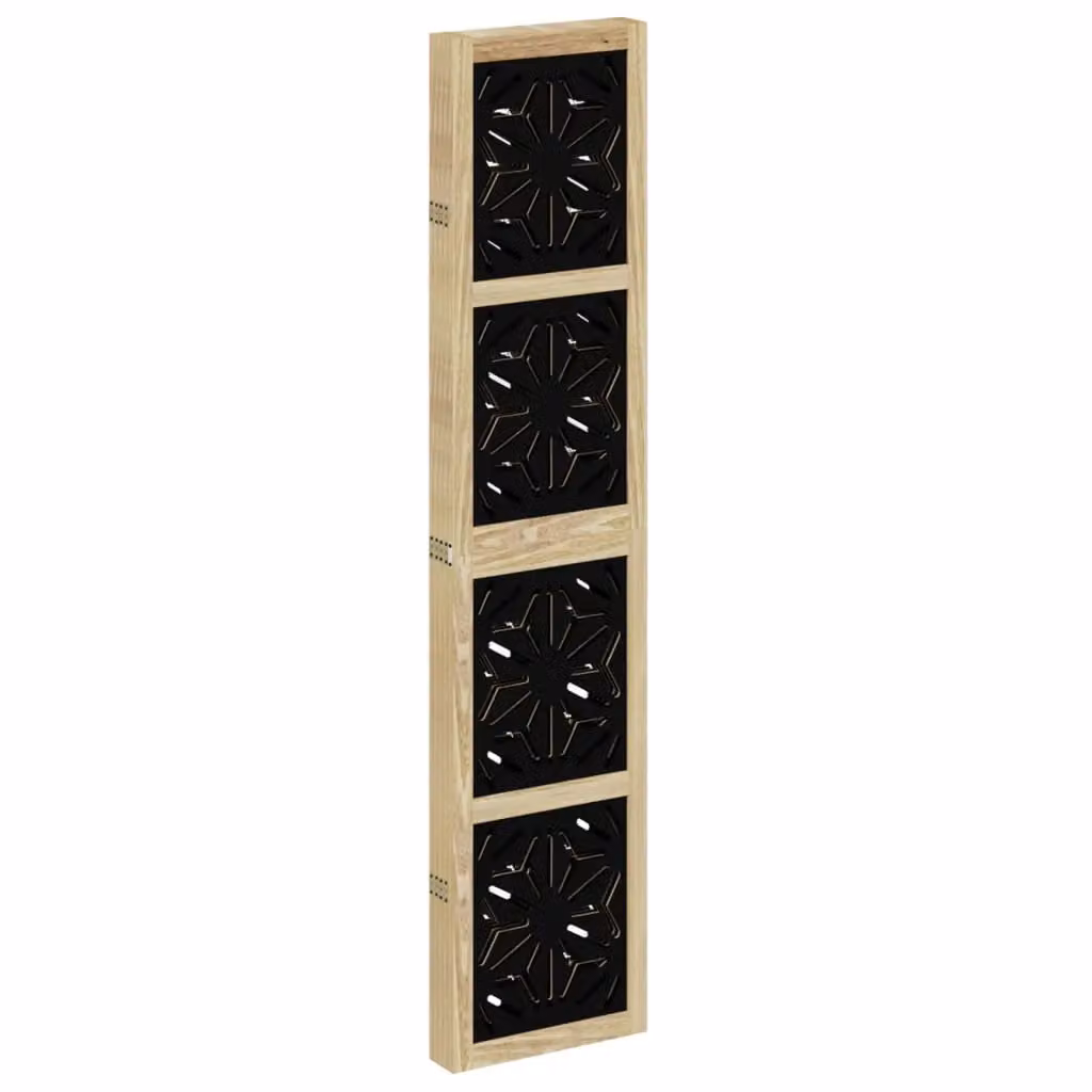Berkfield Home 5-Panel Geometric Room Divider in Brown and Black Solid Paulownia Wood – 4